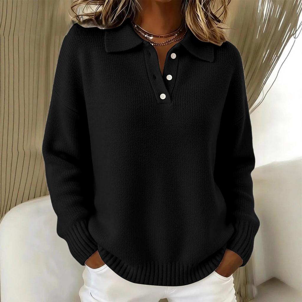 Women's Casual Knit Pullover Sweater with Button for Everyday Wear