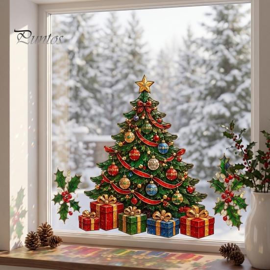 Seasonal Glass Stickers Christmas Window Clings, Removable PVC Decals, Snowy Festive Holiday Wall Decorations for Party Home And Store Bedroom