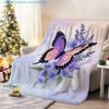1pc Floral Butterfly Print Blanket, Purple Theme, Multi-Size Available, Suitable for Living Room, Bedroom, Study, Office, Balcony