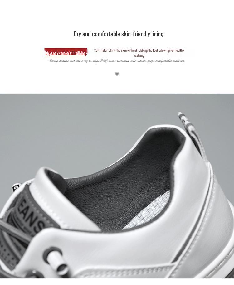 Men's Trendy Casual Leather Shoes - Spring/Autumn Versatile Korean Style Lightweight White Sneakers