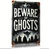 Vintage Beware of Ghosts Metal Tin Sign  Rustic Iron Wall Decor with Spooky Scene Perfect for Home Bar Cafe Garage Far