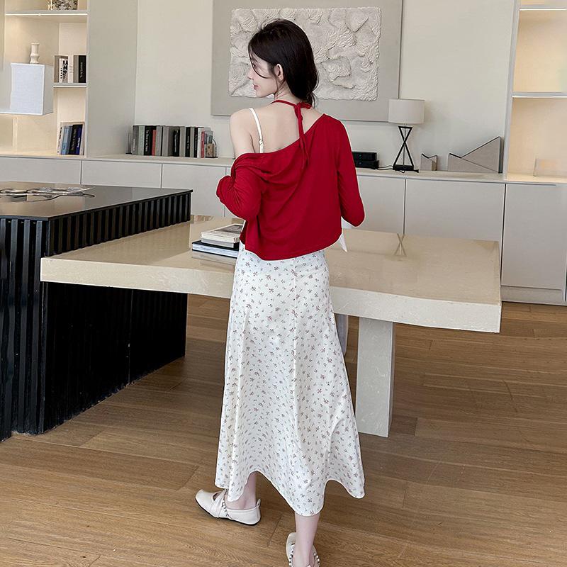 

2026 Summer Floral Camisole Dress & Red Sun Protection Cardigan Set X-Large