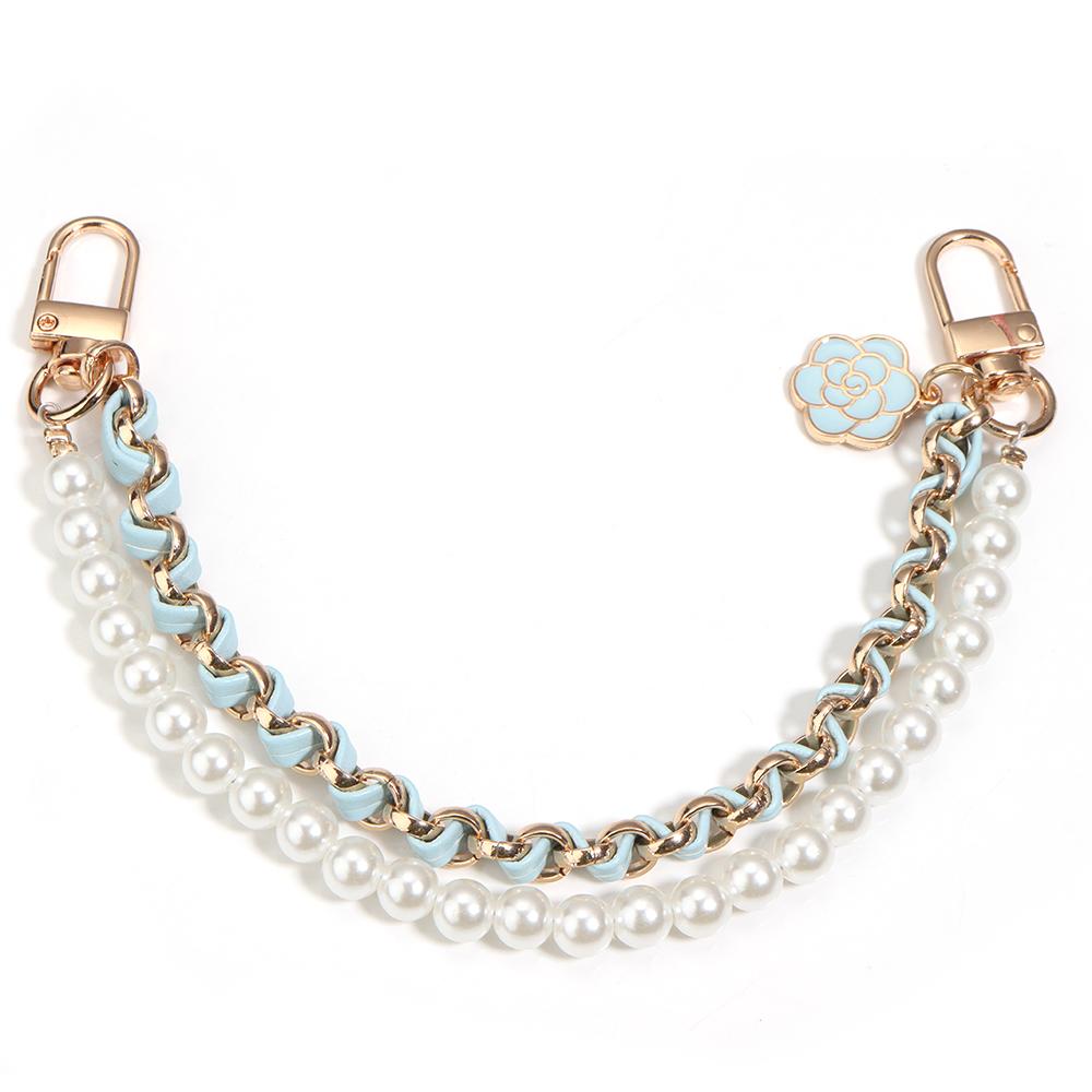 1Pc Colored Leather Imitation Pearl Chains 26cm Exquisite Camellia Phone Lanyard Extention Chain For DIY Handbags Keychain Decor