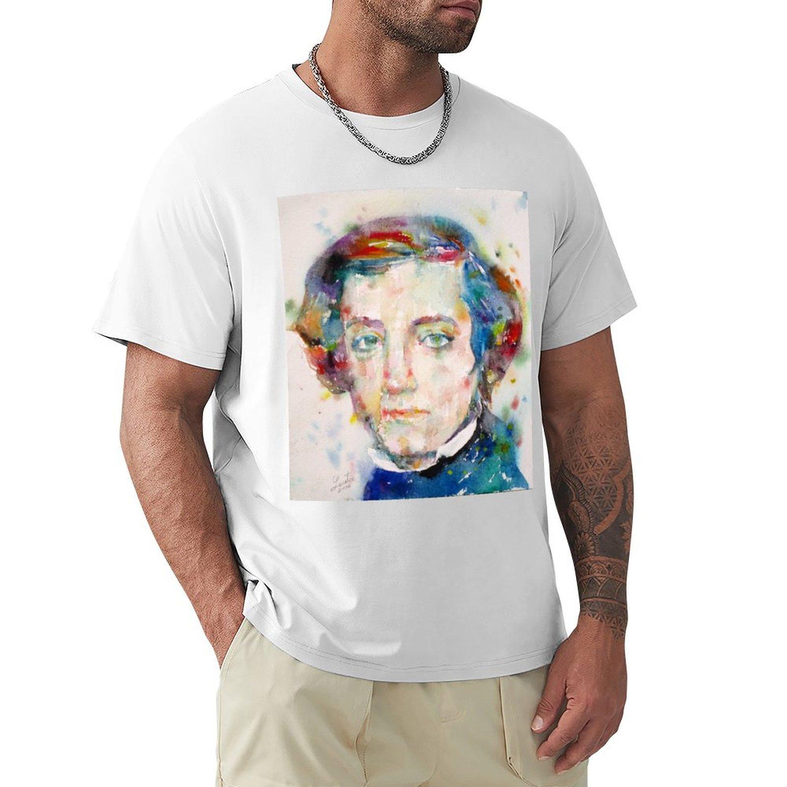 ALEXIS DE TOCQUEVILLE watercolor portrait TShirt customs design your own funny meme tshirts sports fans Mens tshirts S