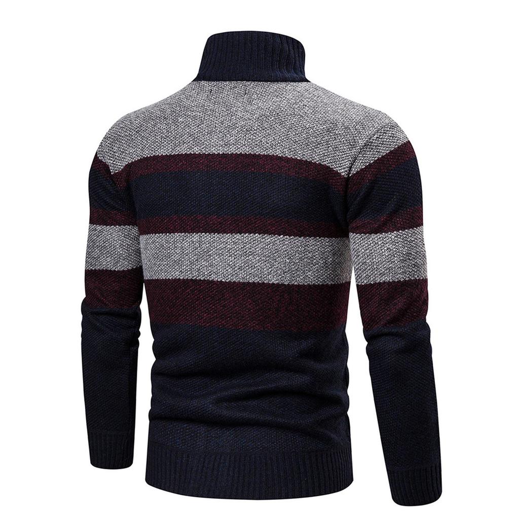 Men's Striped Long Sleeve Knitwear Casual Stand Up Collar Zip Cardigan Coat