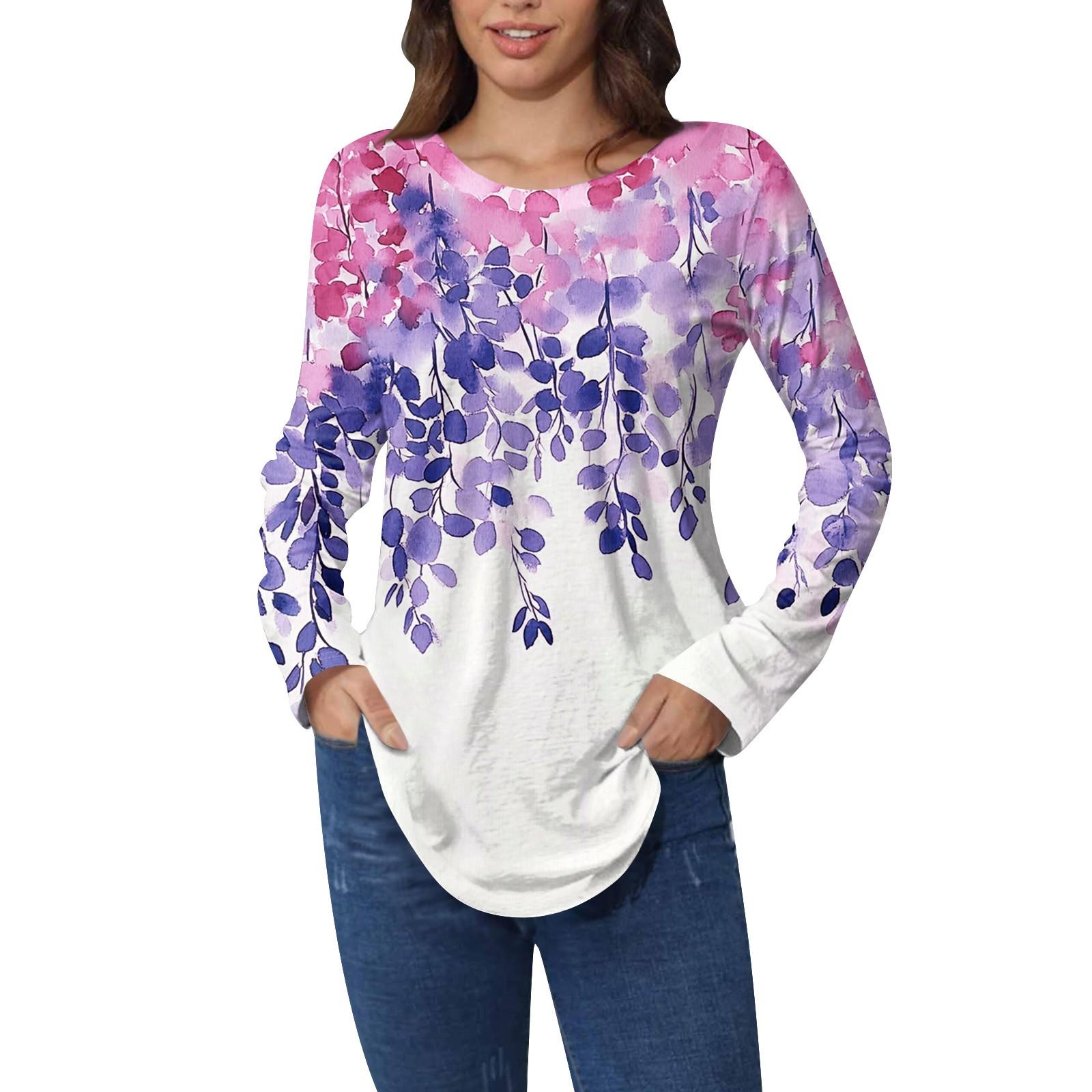 

Сорочки для жінок Милі вінтажні футболки з принтом з візерунком Туніки з довгим рукавом Бавовняні пуловери L