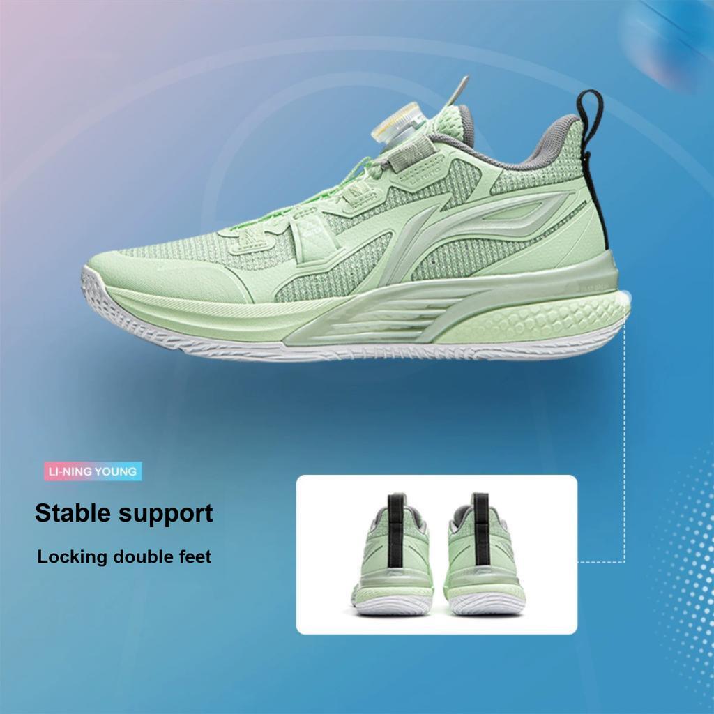 Li Ning Kids Basketball Light Foam Tuff RB Heel Loc Sports Casual Basketball Shoes Kids Basketball Shoes Fairy-Green YKBU064-3