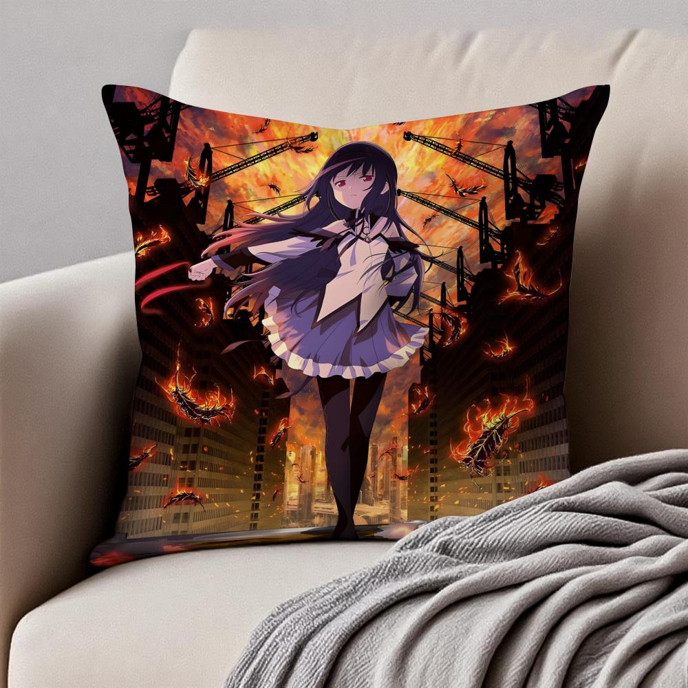 Anime DarkFantasy PPuella Magi Madoka Magica Cushion Cover Pillowcase Antidustmite Invisible Zipper Short Plush Sofa Cushion