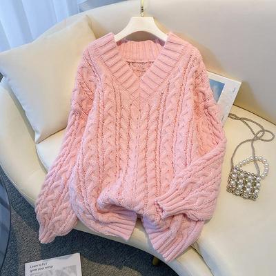Thickened V-Neck Twisted Sweater Women's Autumn Winter Knitted Base Layer Top Lazy Style Design Of The Season
