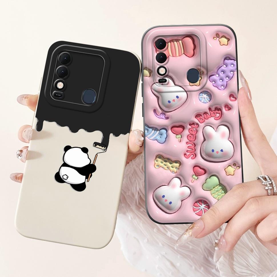 For Tecno Spark 8 Case Cute Rabbit Panda Back Cover KG6 KG6k Phone Cases For Tecno Spark 8 8T Soft Fundas Spark8 Spark8T Coque