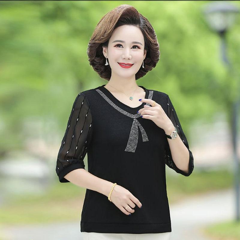 Versatile Temperament Elegant and Casual Summer Printed Women's Half Sleeved T-shirt Fashion Thin Loose Sequin V-neck Tops