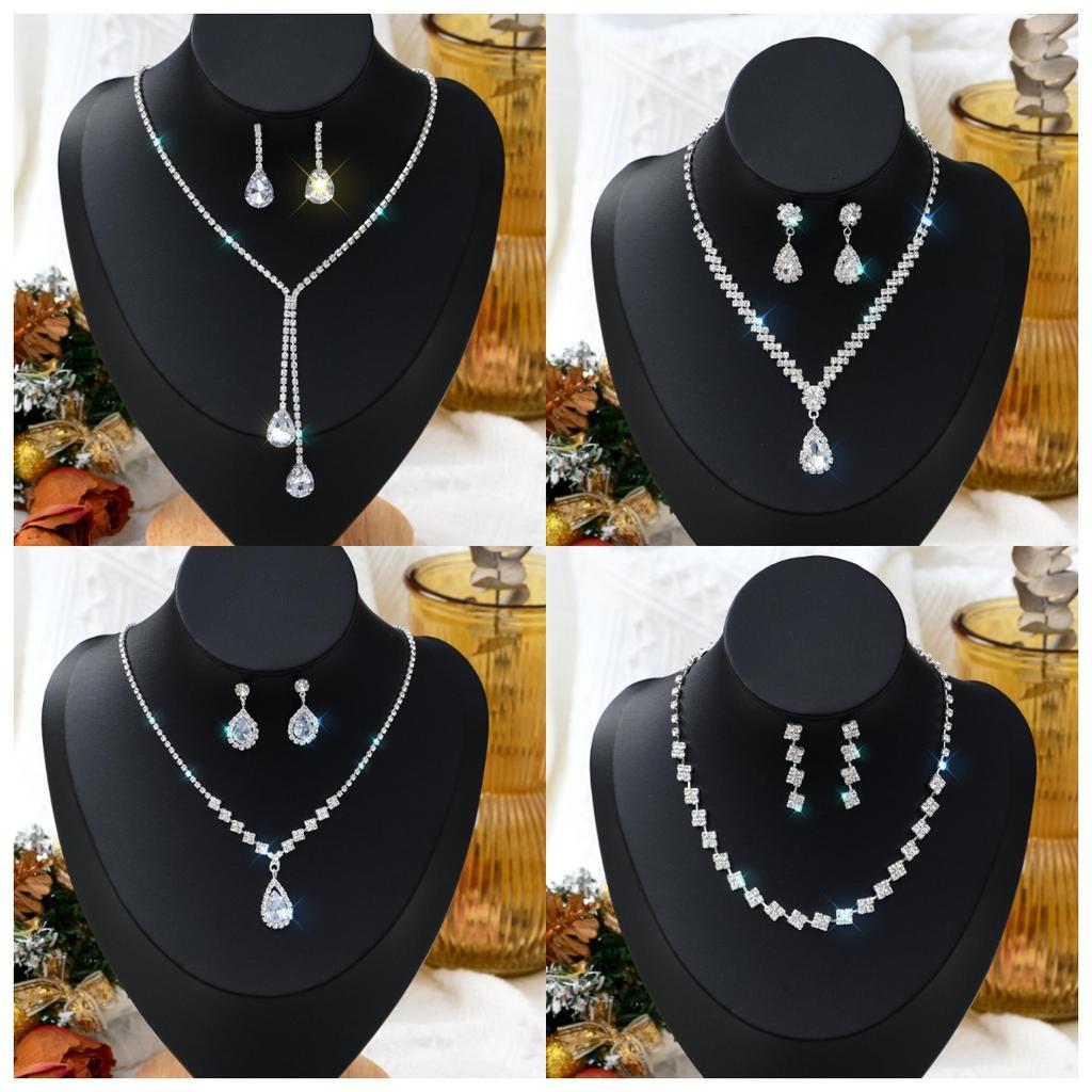 1 Set Of Fashionable And Simple Water Droplet Necklace, Earrings, Zircon Set, Women's Wedding Banquet Party Daily Accessories