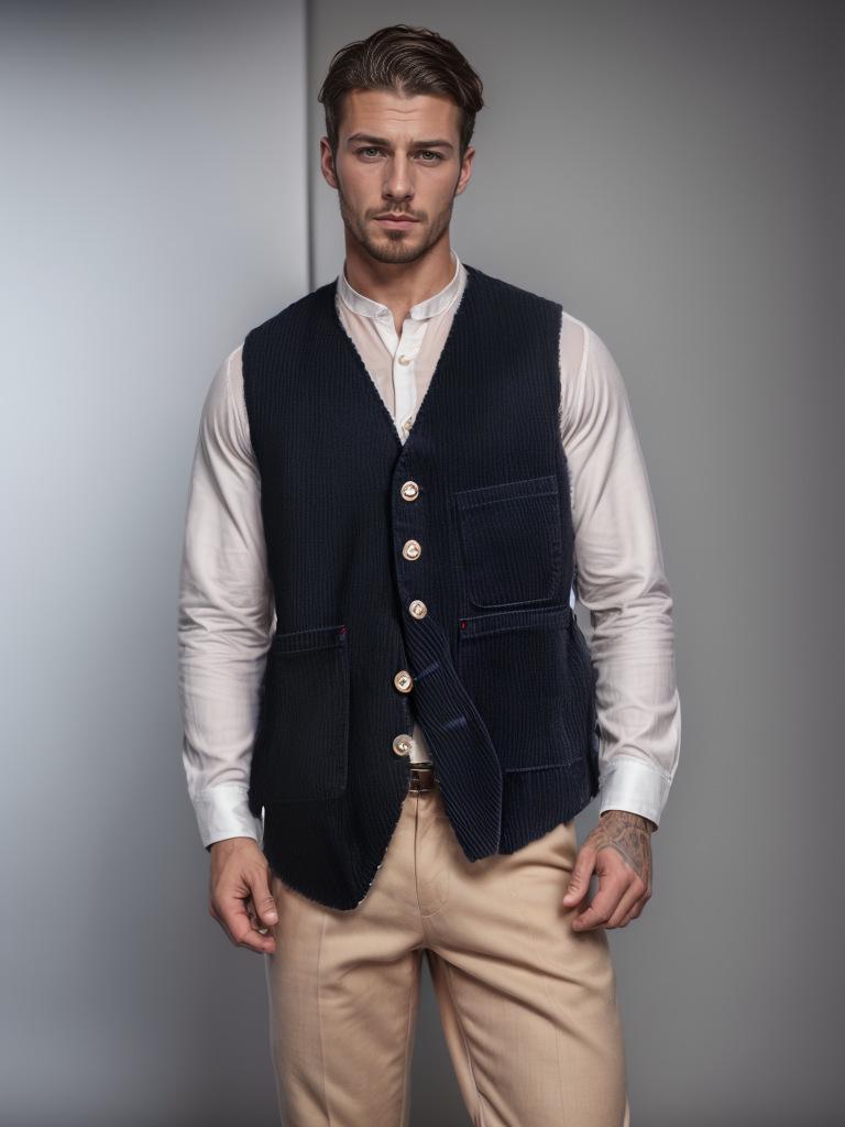 Men's Corduroy Patchwork Vest - Spring/Autumn Single-Breasted Solid Color Jacket