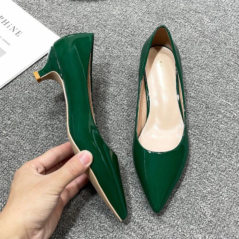 Fashion Women Low Small High Heels Shoes Brief Japanned Leather Pumps Big Size 41/42/43 Ladies Work Office Shoes Bridal Chaussures Femme