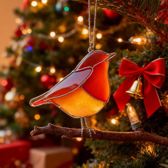 Sea Glass Bird Ornaments Handmade Ocean Style Hummingbird Bluebird Hanging Decoration Sea Glass Art Keepsake for Coastal Xmas Tree Decor