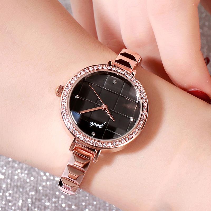 Rose Gold Temperament Socialite Watch Woman, Trendy Plaid Creative Bracelet Watch, Student Waterproof Fashion Watch