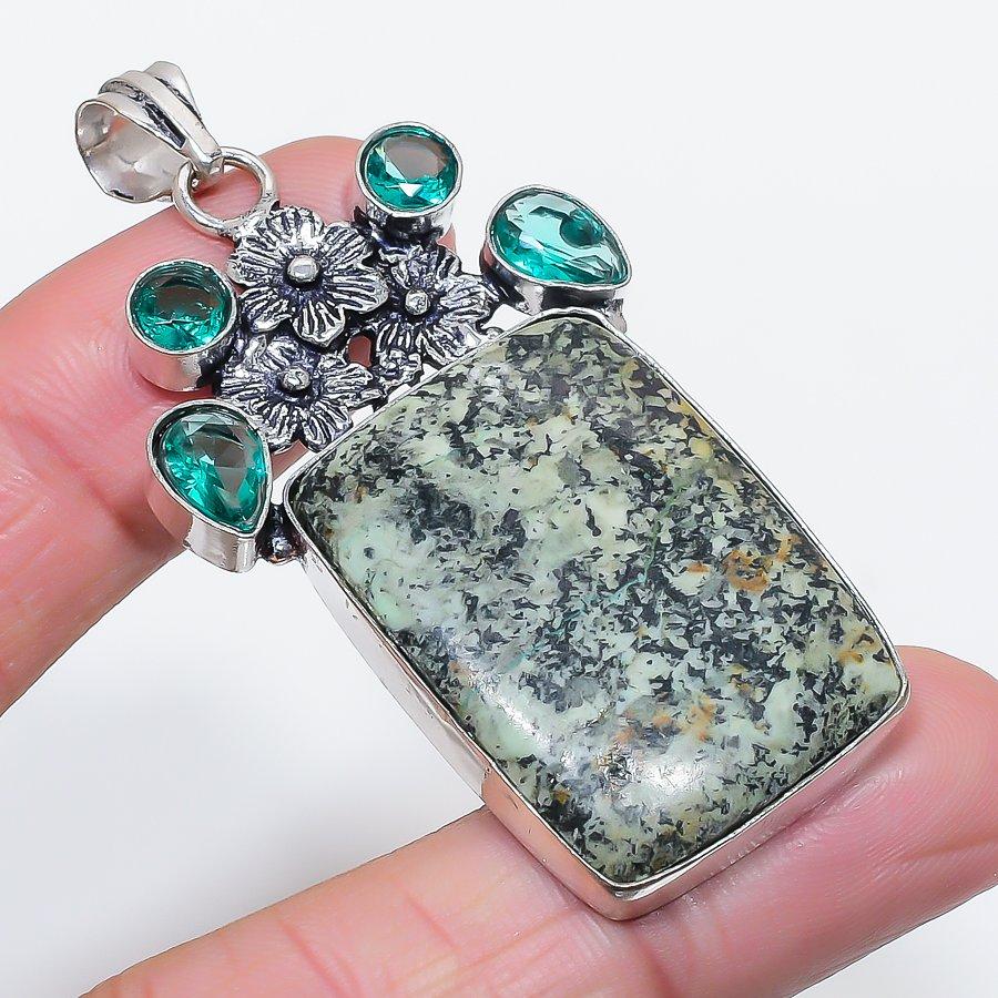

Natural Tibetan Turquoise, Tourmaline 925 Sterling Silver Pendant 2.56 d0E57