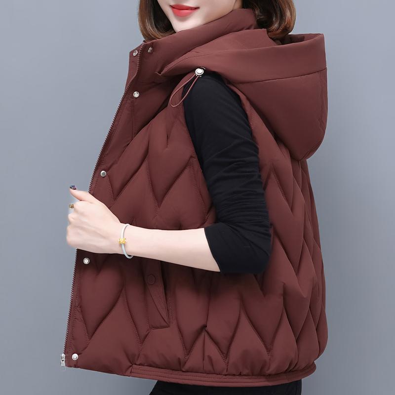 Gilet Invernale da Donna con Cappuccio Caldo Spesso Piumino Senza Maniche Donna Cappotti Corti Casual