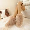 2025 Women Faux Fur Boots Winter Fluffy Plush Warm Mid Calf Snow Boots Luxury Fashion Furry Boots Comfortable Outdoor Flat Shoes