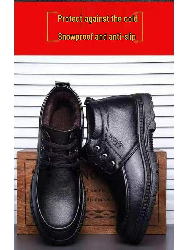 Herren Warme High-Top Winterstiefel: Dicke, mit Plüsch gefütterte Lederschuhe für Väter mittleren Alters und ältere Väter
