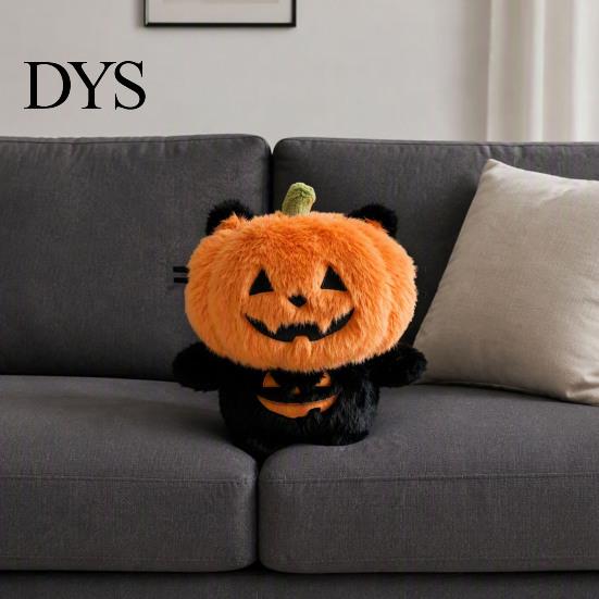 Morbido Arredo Autunnale Halloween Zucca Peluche Cuscino con Orecchie e Artigli di Gatto, Coperta Accogliente per Divano Arancione Peluche Animale Cuscino per Divano,