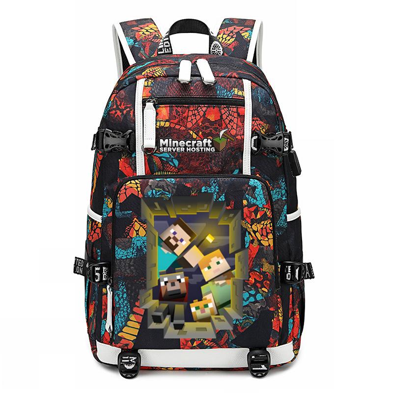 Hot Selling Minecraft Game Peripheral Printed Backpack Outdoor Large Capacity Travel Bag