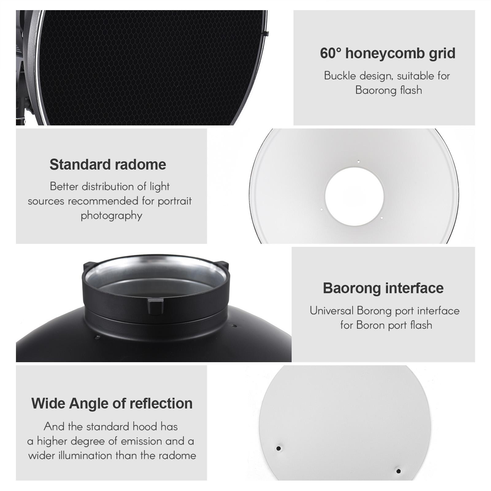 

30cm 11.8in Standard Reflector Beauty Dish Bowens Mount with White Diffuser Reflector Honeycomb Grid for Studio White Inner Surface чёрный