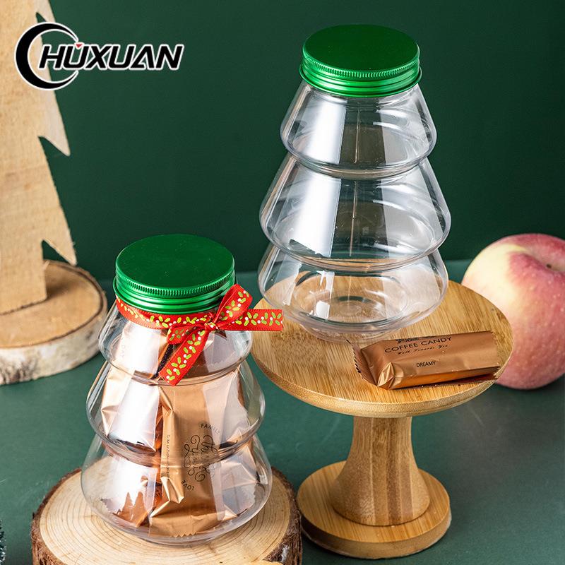1pc Christmas Candy Biscuits Bottle Sealed Jar Christmas Tree Milk Tea Bottle Snack Storage Jar Food Container Home Decoration