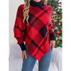 Autumn/Winter Women's Hooded Sweatshirt Casual Colour-Blocked Checked Turtleneck Long-Sleeved Cape Knit Jumper Christmas Ladies' Knitted Top