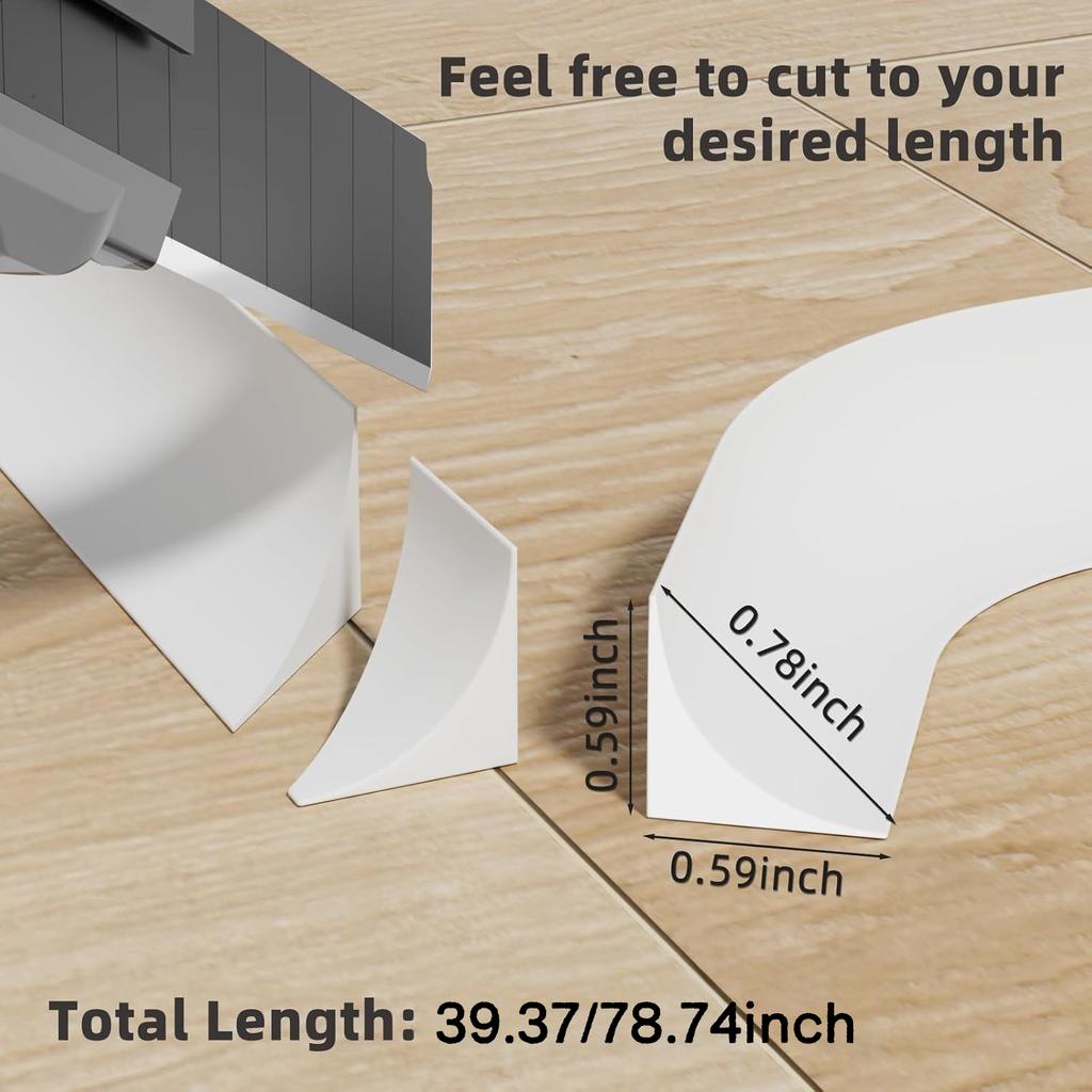 1PC 1/2m Quarter Round Trim L-Shaped Bendable Silicone Self-Adhesive Peel and Stick Molding for Floor Edge, Wall Corner, Stairs,