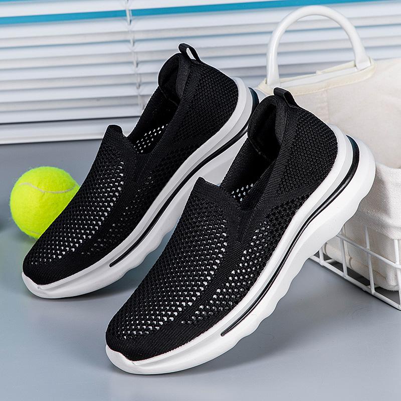 Women's Knitted Solid Loafers Ultra-light Non-slip Flat Mesh Slip on Walking Shoes Round Toe Casual Elderly Lady Diabetic Shoes