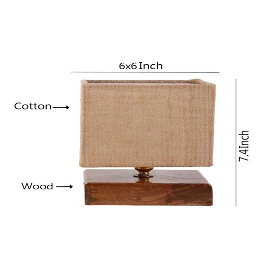 18.79 Cm Square Beige Jute Shade Table Lamp with Wood Base Home Decor, Office, Room, Study Room Decor
