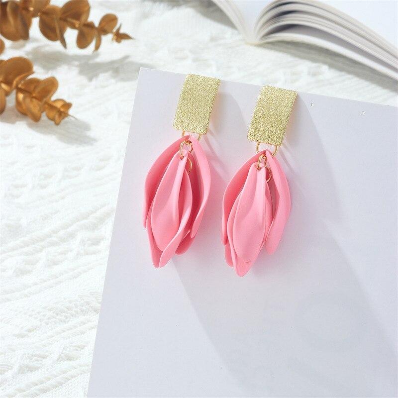 Pinkdudu Fashion 7 Color Tassel Petal Drop Earrings Creative Sweet Enamel Flower Metal Earring for Women Jewelry Gifts PD1549