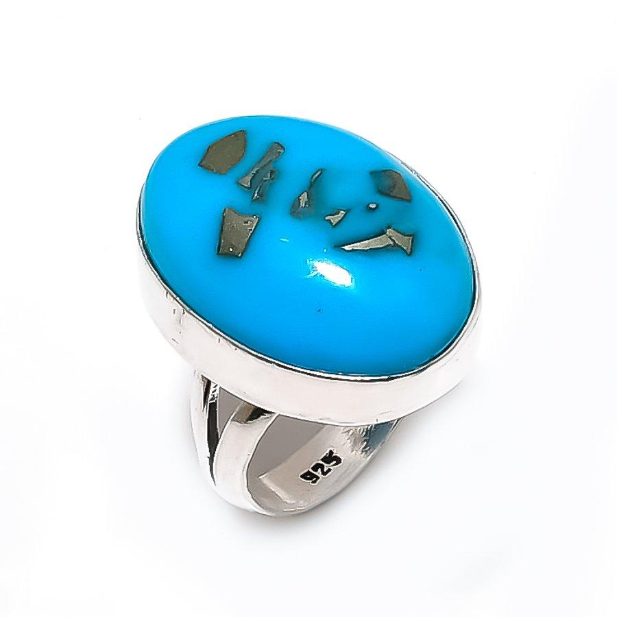 Turquoise In Pyrite Gemstone Handmade 925 Steling Silver Gift Ring Size 10 H0q67