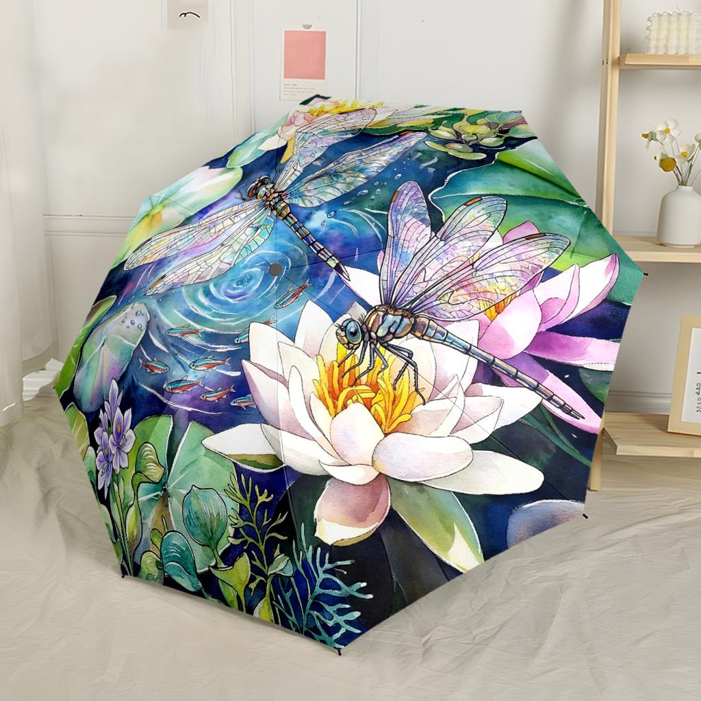 Art Nouveau Dragonfly Compact Travel Automatic Umbrella Compact & Durable 8-Rib Design Durable Plastic & Iron All-Season Travel