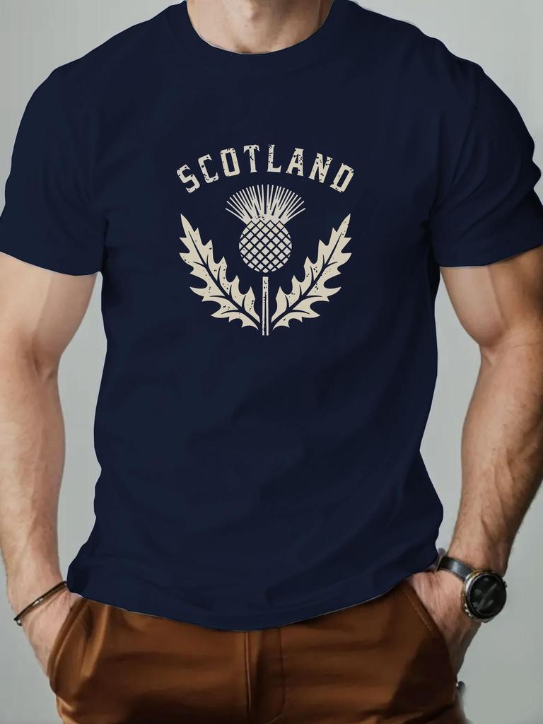 Mens Cotton TShirt Scottish Thistle Summer Round Neck Short Sleeve Graphic Breathable Fashion Casual TShirt