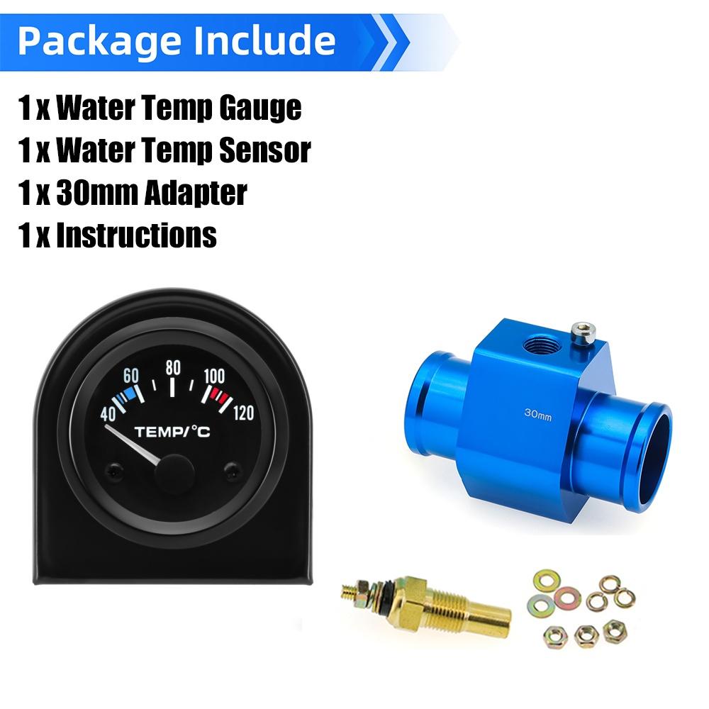 52mm Water Temperature Gauge 40-120 Celsius Water Temp Sensor Joint Pipe Sensor 26/28/32/34/36/38/40mm Hose Adapter For 12V Car