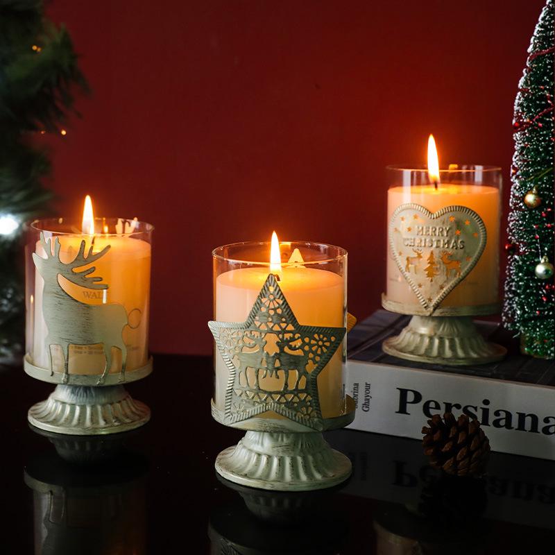 Retro Country Reindeer Christmas Tree Glass Candlestick Ornament