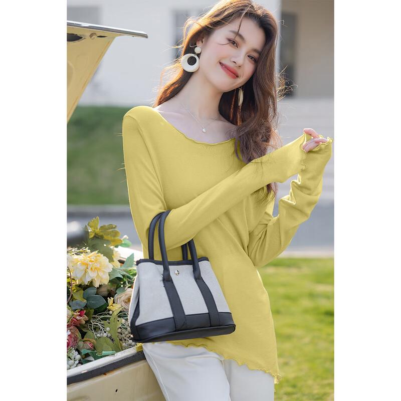 

Mokana Women s Lace Trim High Stretch Long-Sleeve Knit T-Shirt One Size