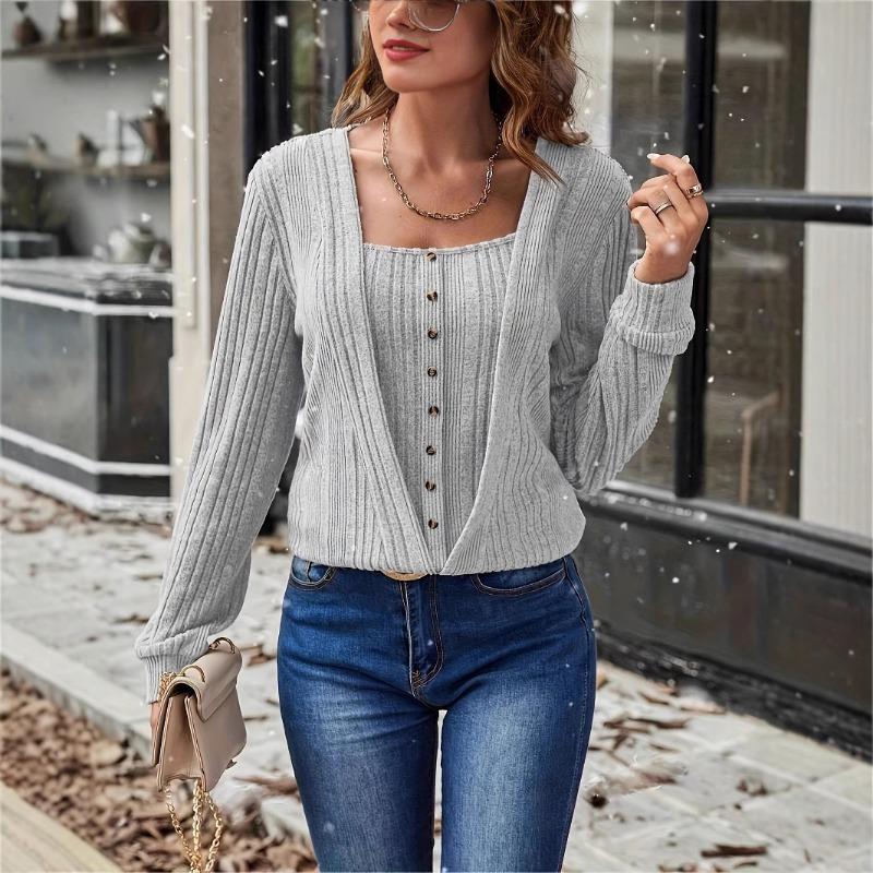 Women S Casual Loose Long Sleeve Solid Square Neck T Shirt
