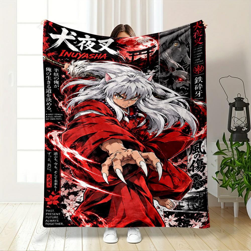 Printed Blanket - Inuyasha Red Manga Anime Poster for Sofa Couch Decor