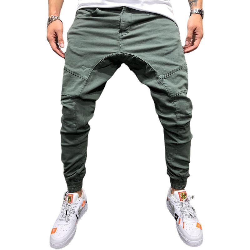 Spring Hip-Hop Style Men's Casual Overalls with Side Zipper & Solid Color Stitching