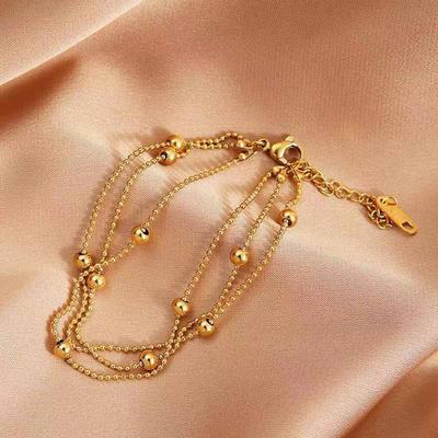 1 Simple and Shiny Metal Style Multi-layer Chain Women's Anklet Stainless Steel Plated 18K Gold Anklet