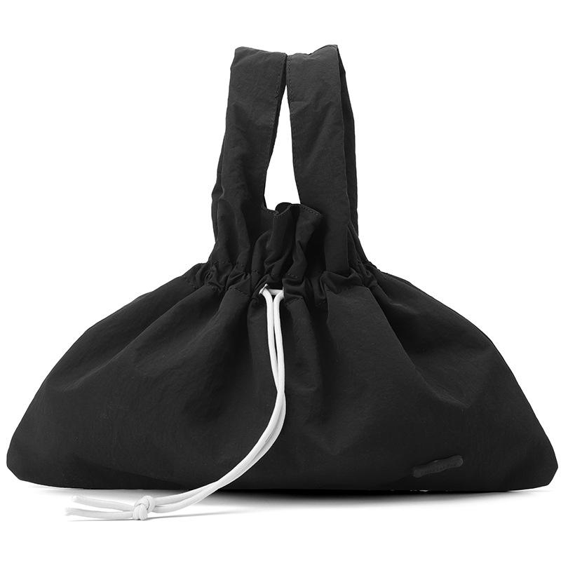 New Women's Retro Bundle Literary and Pastoral Handbag Solid Color Drawstring Commuter Bag