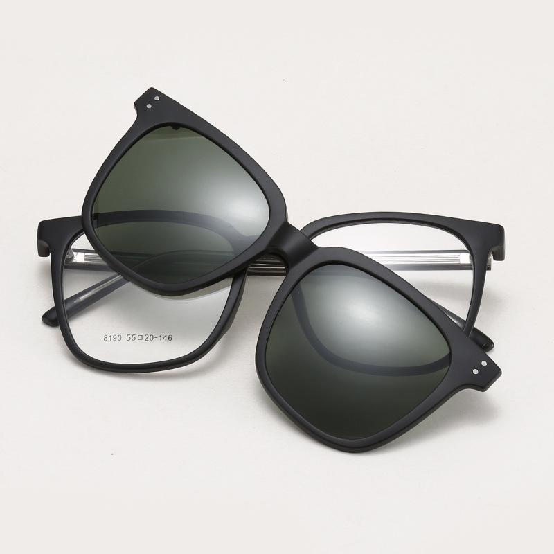 8190 Lunettes de soleil magnétiques polarisées à clipser, Monture de lunettes de prescription pour hommes et femmes - Lunettes de soleil de conduite carrées tendance.