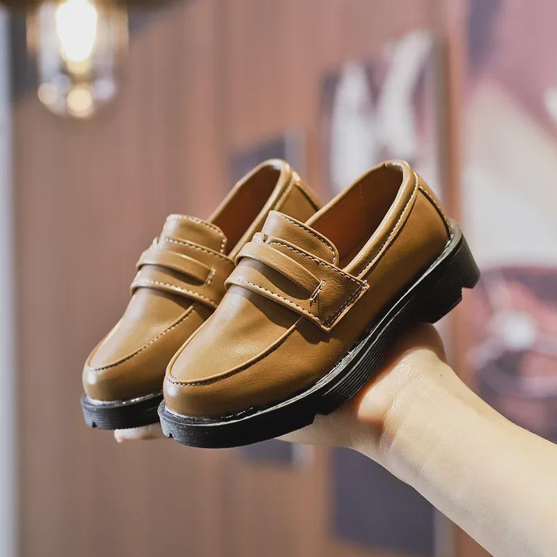 2022 Spring British Style Kids' Non-Slip Loafers - Thick-Soled Leather Shoes for Boys and Girls