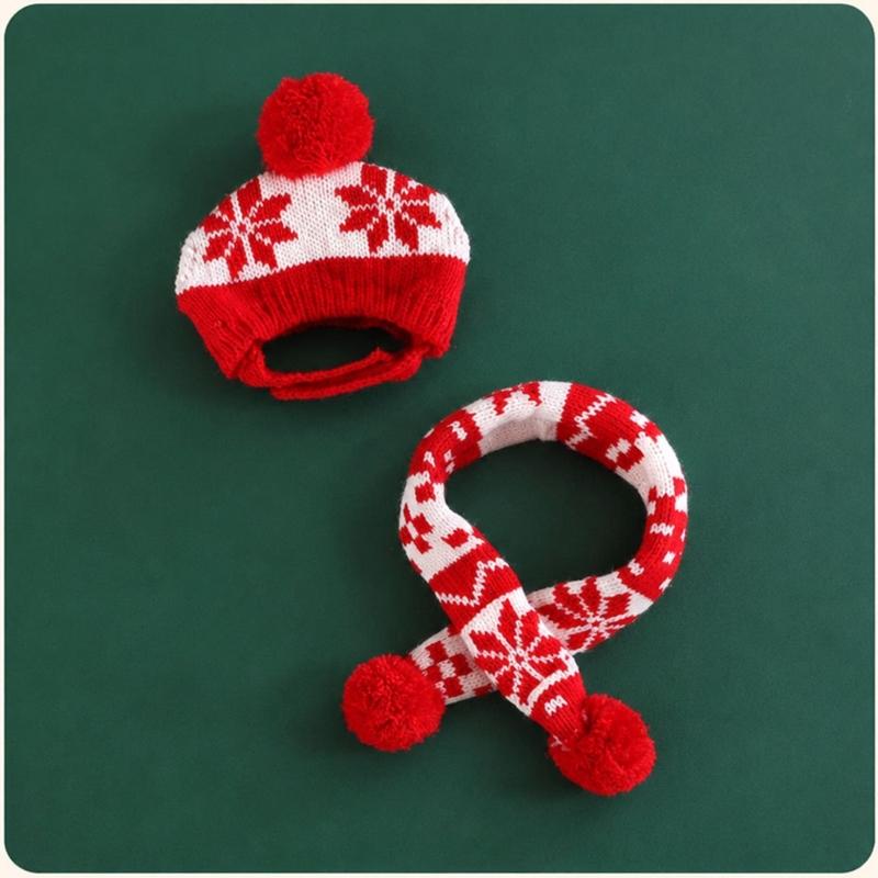 Holiday Pet Photo Hat and Neck Scarf Set, Acrylic Christmas Accessories for Winter Pictures and Gathering Wear Plus
