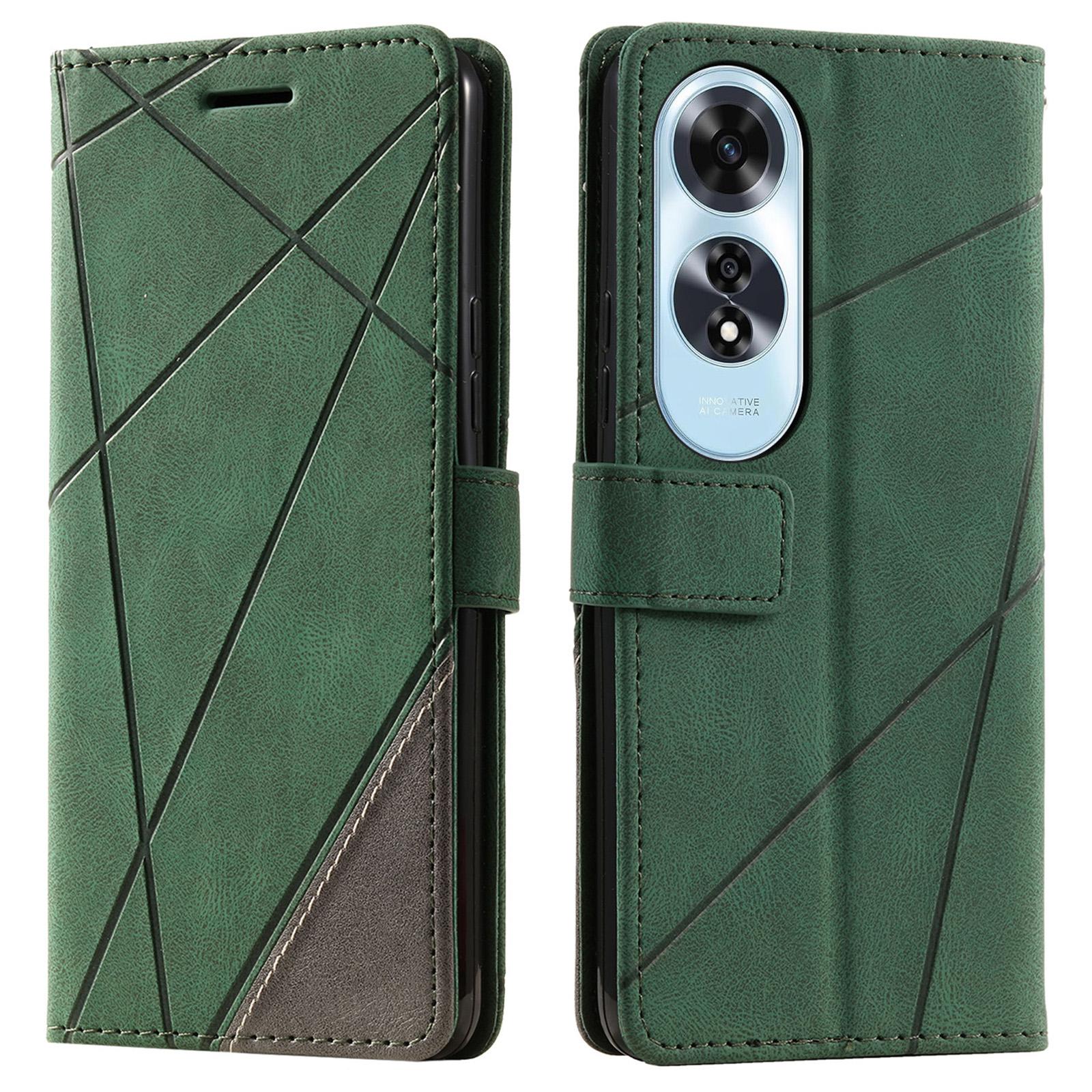 

For Oppo A60 4G Case Imprinted Lines PU Leather Splicing Wallet Phone Cover D
