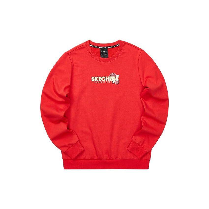 Skechers New Year Series Letter Print Round Neck Casual Sports Pullover Sweatshirt Women sweatshirt Racing-Red L122W072-001W M