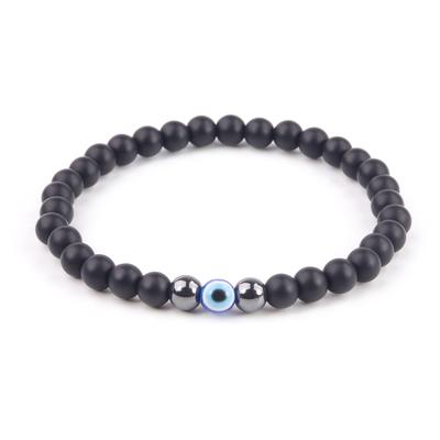 Black Frosted Eye Bracelet 6mm Obsidian Turkish Evil Eye Bracelet Black Frosted Demon Eye Bracelet